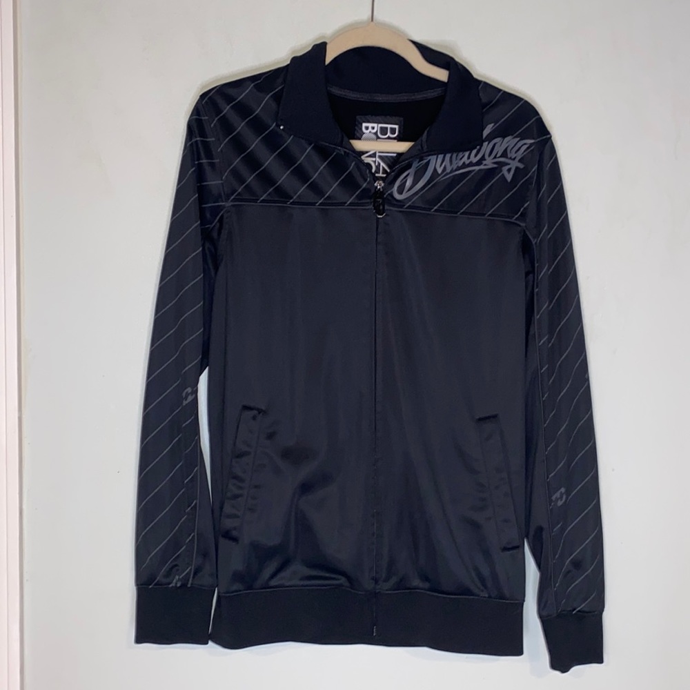 Billabong Polyester Black w/Gray Graphics Long Sleeve Zip-Up Collared Jacket-M